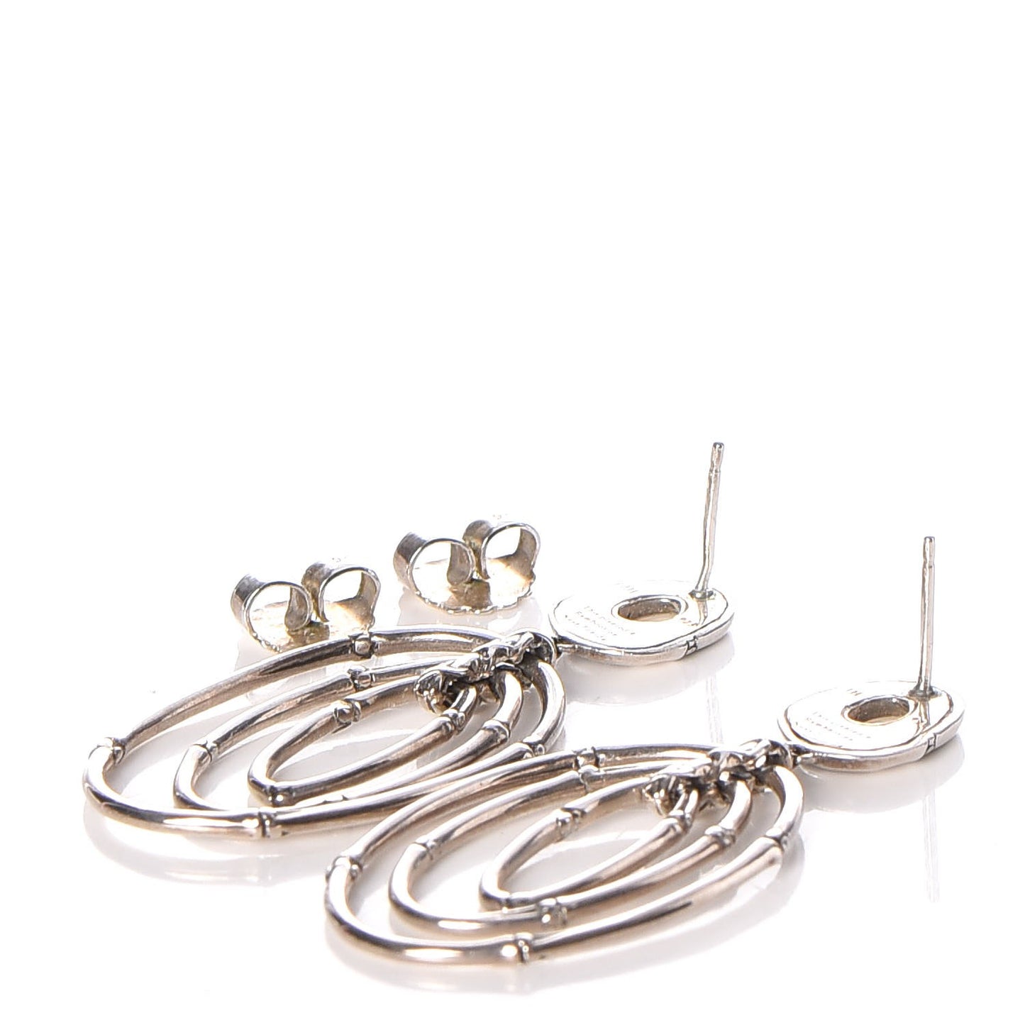 Sterling Silver Bamboo Oval Drop Earrings