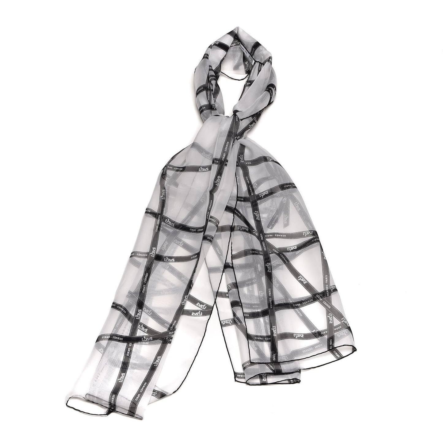 Mousseline Silk Bolduc Stole Scarf White Black