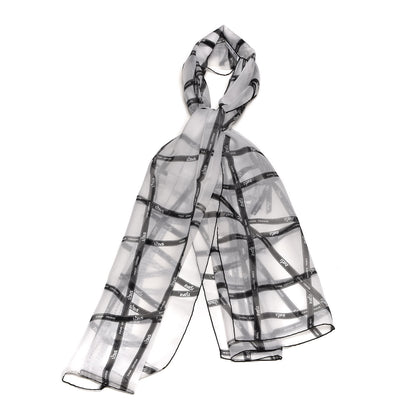Hermes Mousseline Silk Bolduc Stole Scarf White Black 1 of 4