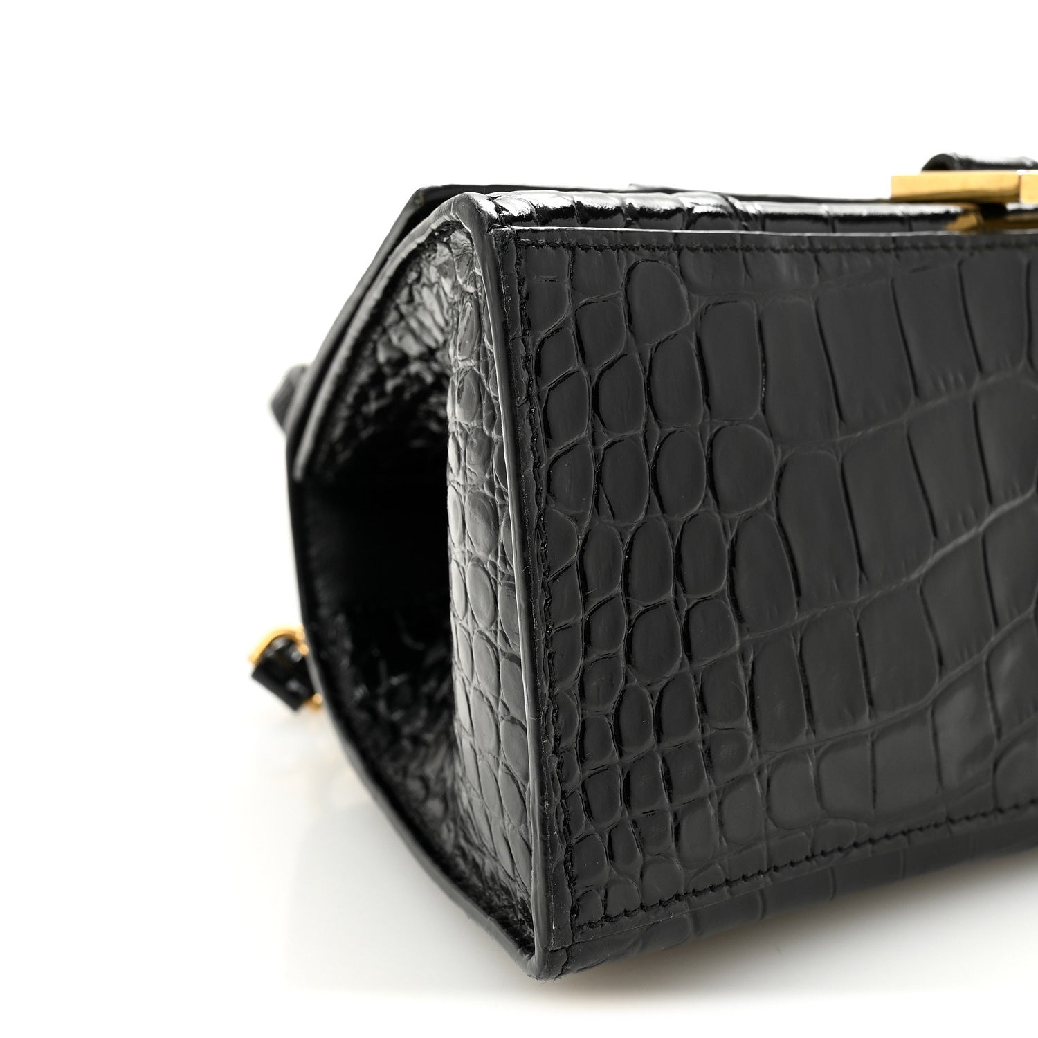 Balenciaga Shiny Calfskin Crocodile Embossed Small Hourglass Top Handle Bag Black 9 of 10