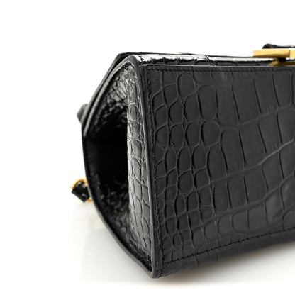 Balenciaga Shiny Calfskin Crocodile Embossed Small Hourglass Top Handle Bag Black 9 of 10
