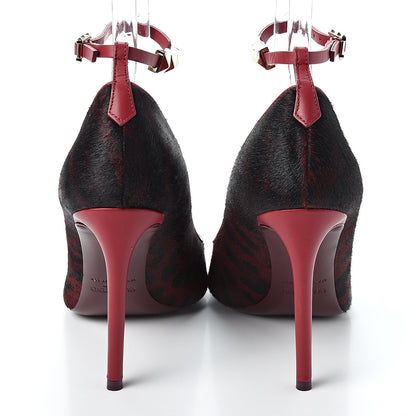Valentino Garavani Calf Hair Leopard Print Rouge Absolute Rockstud Ankle Strap Pumps 37 Red Black 5 of 10