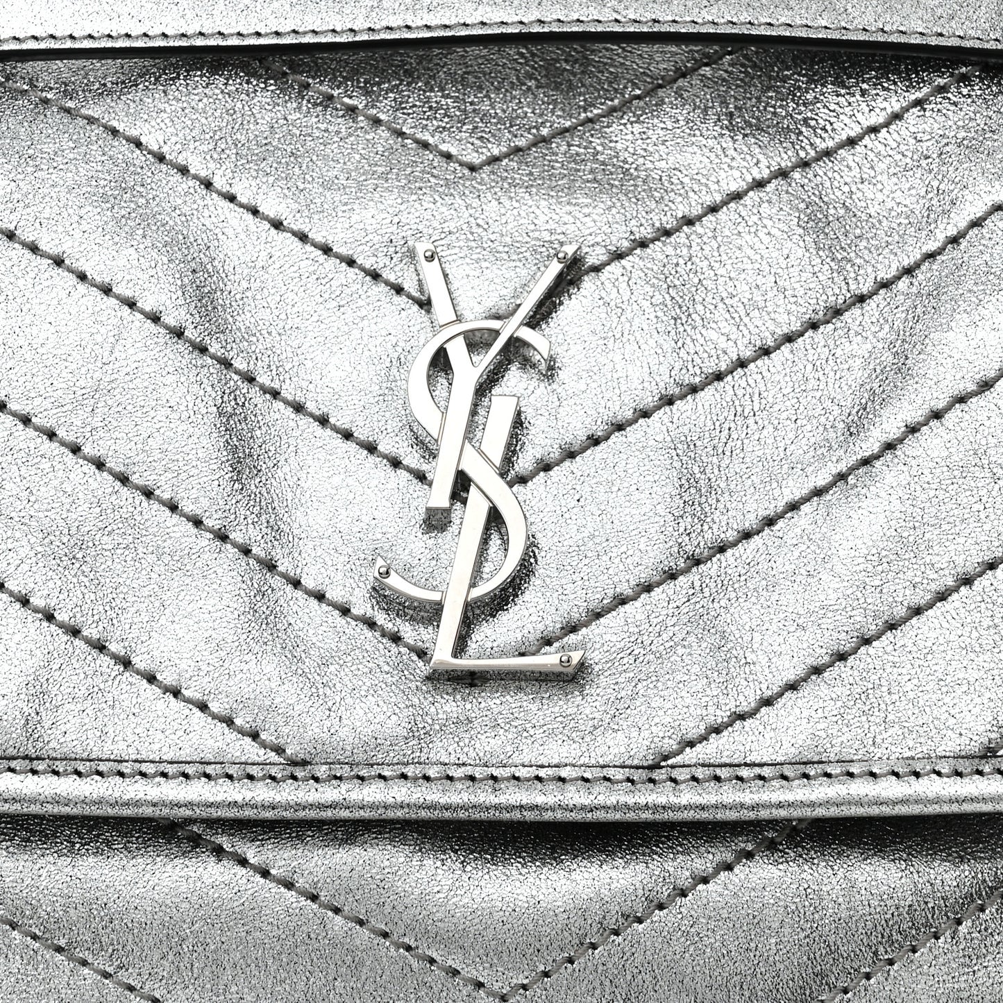 Metallic Lambskin Matelasse Monogram Medium Niki Chain Satchel Argento