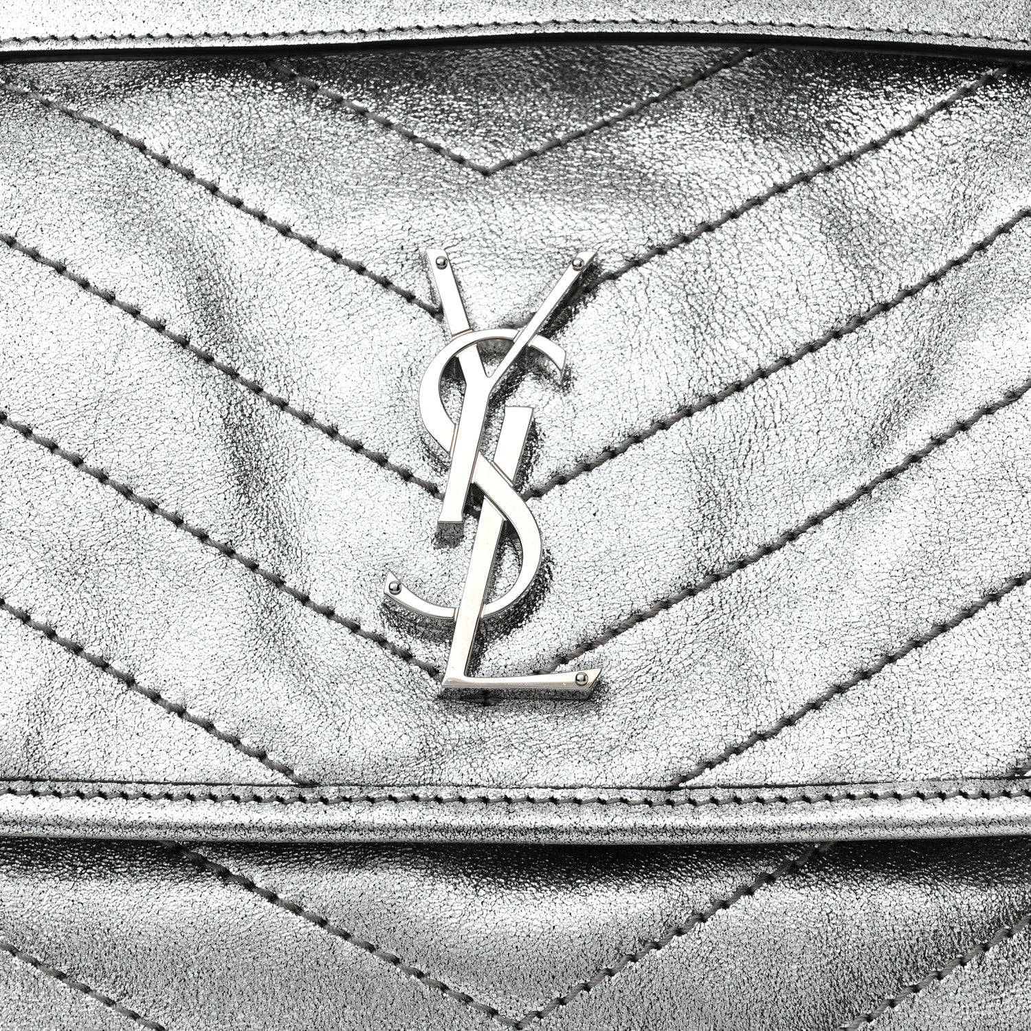 Saint Laurent Metallic Lambskin Matelasse Monogram Medium Niki Chain Satchel Argento 8 of 11