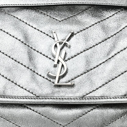 Saint Laurent Metallic Lambskin Matelasse Monogram Medium Niki Chain Satchel Argento 8 of 11