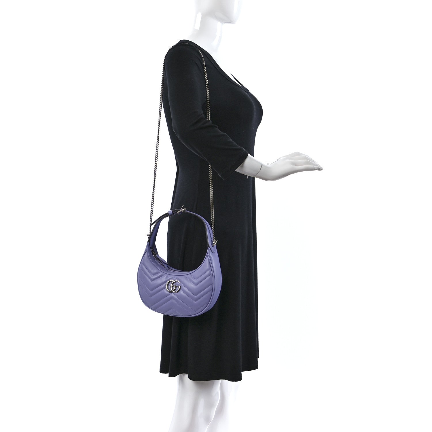 Gucci Calfskin Matelasse Mini GG Marmont Half Moon Hobo Lapis 3 of 10