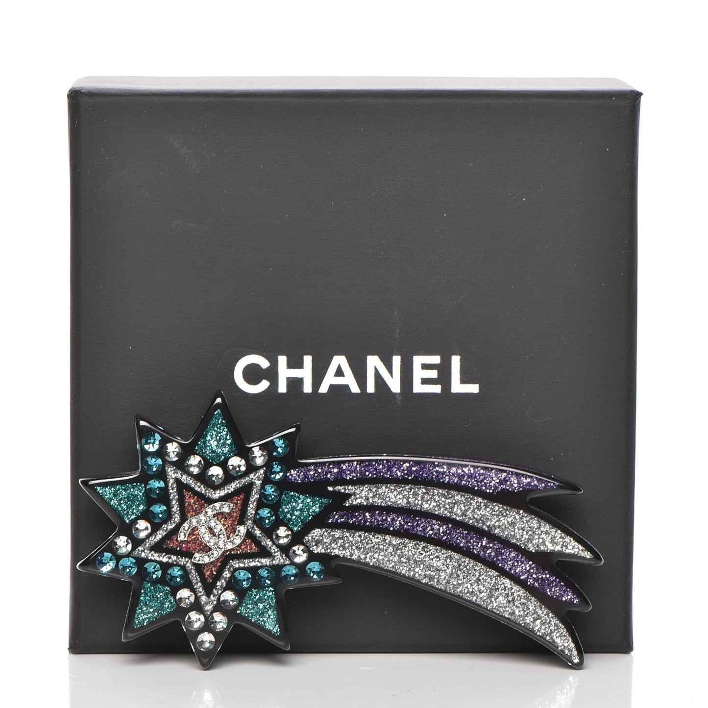 Glittered Resin Strass Shooting Star Brooch Black Purple Green