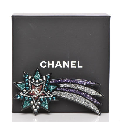 Chanel Glittered Resin Strass Shooting Star Brooch Black Purple Green 5 of 5