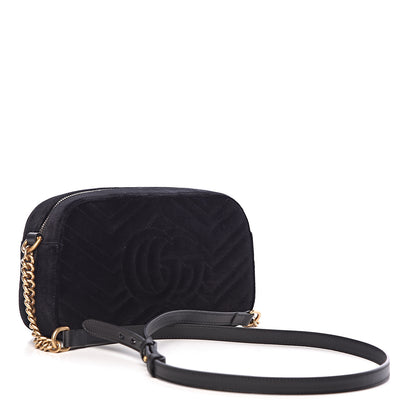 Gucci Velvet Matelasse Small GG Marmont Chain Shoulder Bag Black 3 of 10