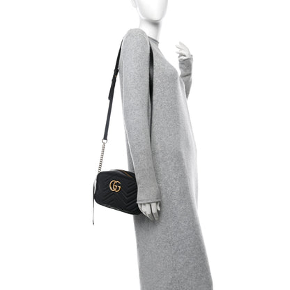 Gucci Calfskin Matelasse Small GG Marmont Chain Shoulder Bag Black 2 of 11