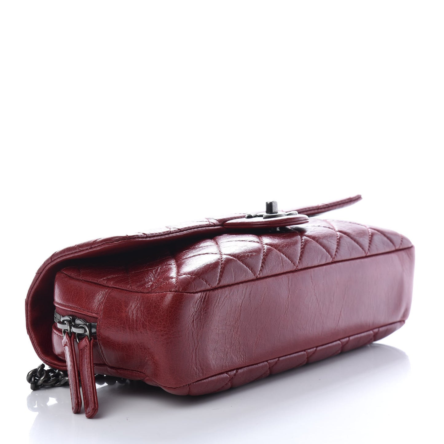 Glazed Calfskin Quilted Medium Duo Color Flap Dark Red