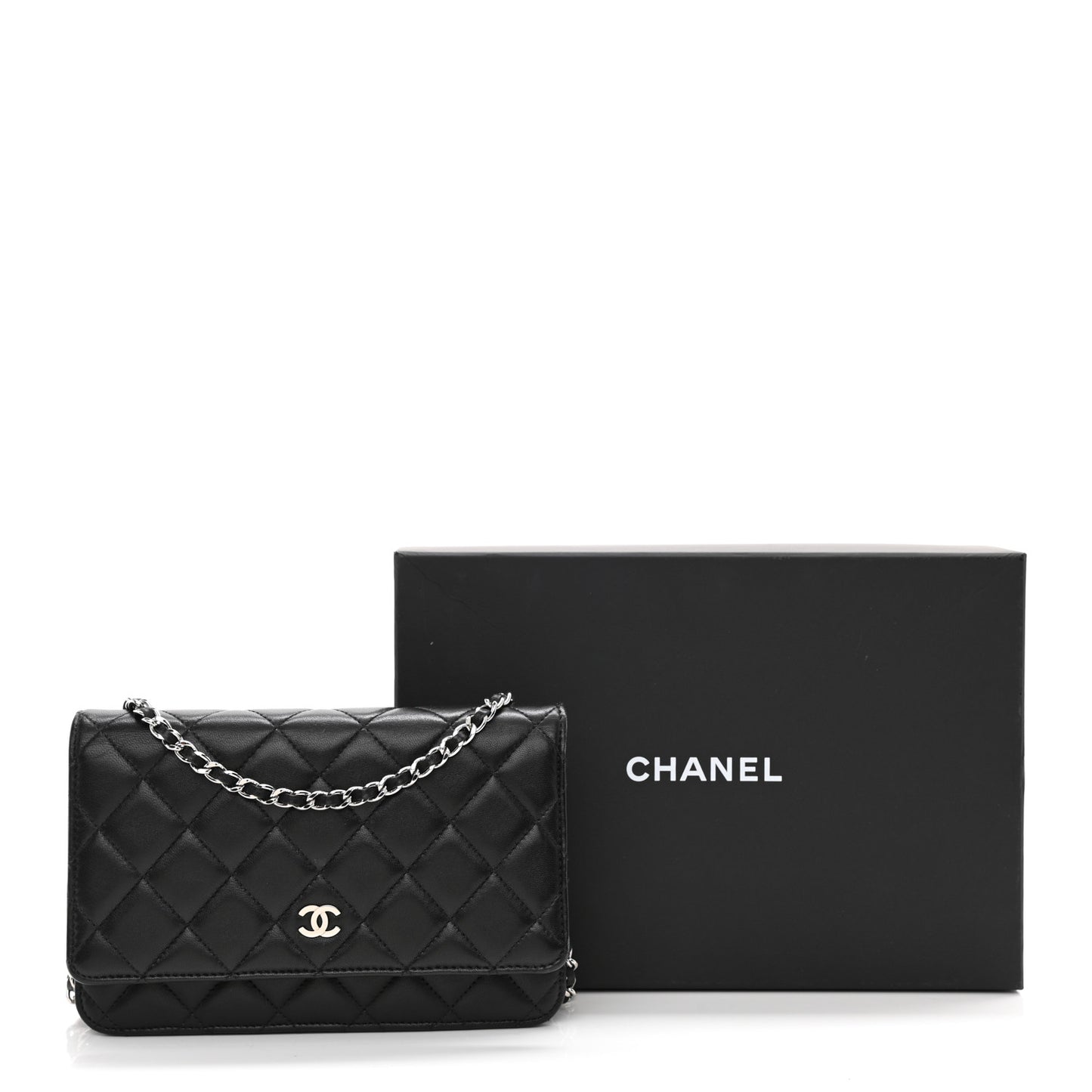 Lambskin Quilted Wallet On Chain WOC Black