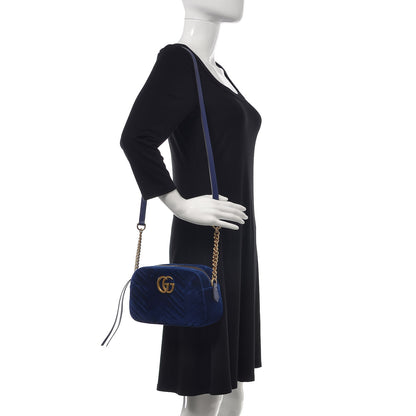 Gucci Velvet Matelasse Small GG Marmont Chain Shoulder Bag Cobalt 3 of 8