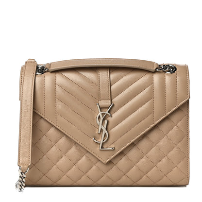 Saint Laurent Grain De Poudre Textured Mixed Matelasse Medium Triquilt Monogram Satchel Dark Beige 1 of 11