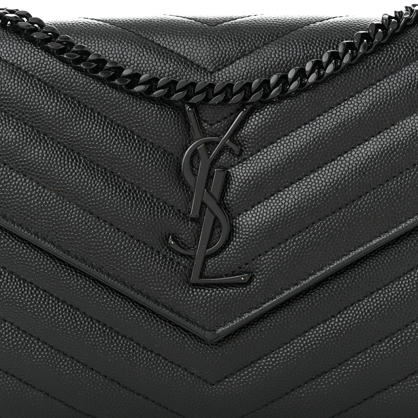 Grain De Poudre Matelasse Chevron Monogram Monochrome Chain Wallet Black