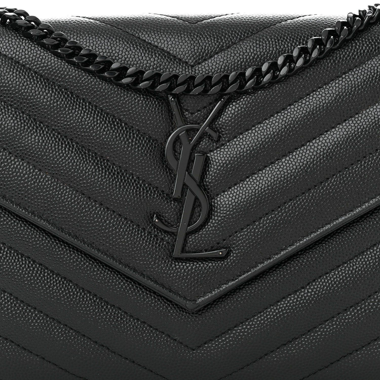 Saint Laurent Grain De Poudre Matelasse Chevron Monogram Monochrome Chain Wallet Black 8 of 10