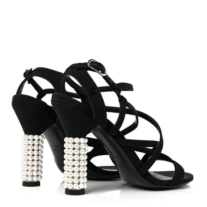 Chanel Suede Pearl Sandals 38 Black 4 of 7