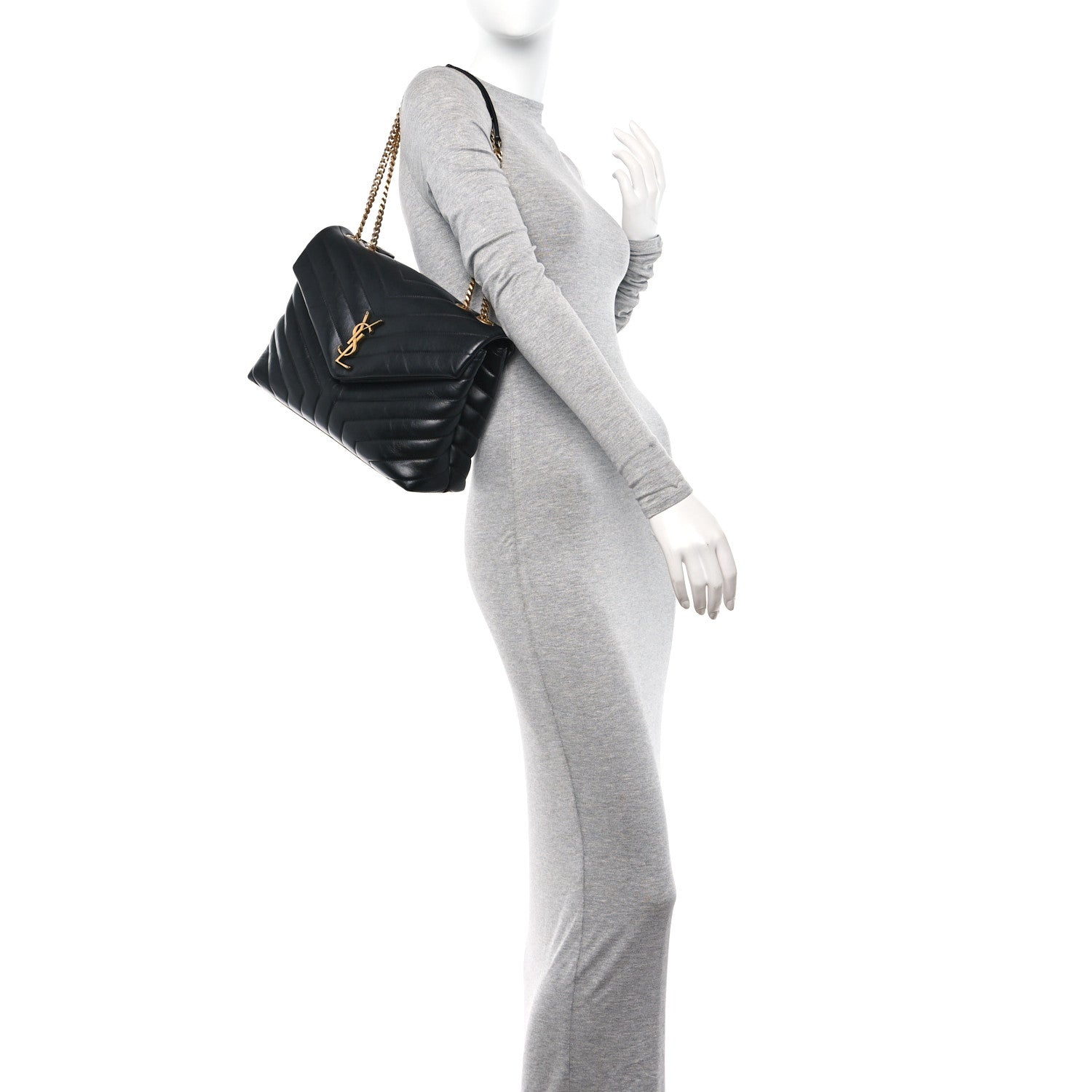 Saint Laurent Calfskin Y Quilted Monogram Medium Loulou Chain Satchel Black 2 of 13