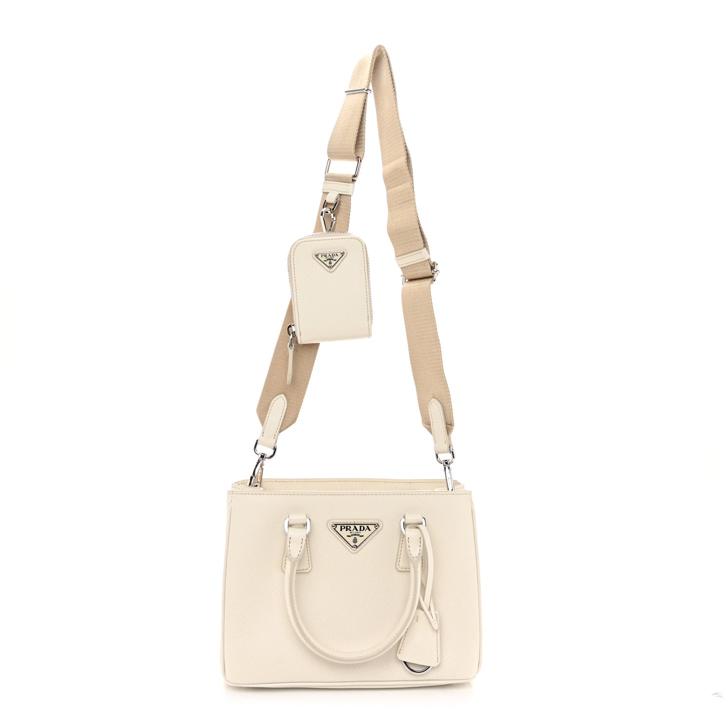 Saffiano Lux Micro Galleria Shoulder Bag Talco