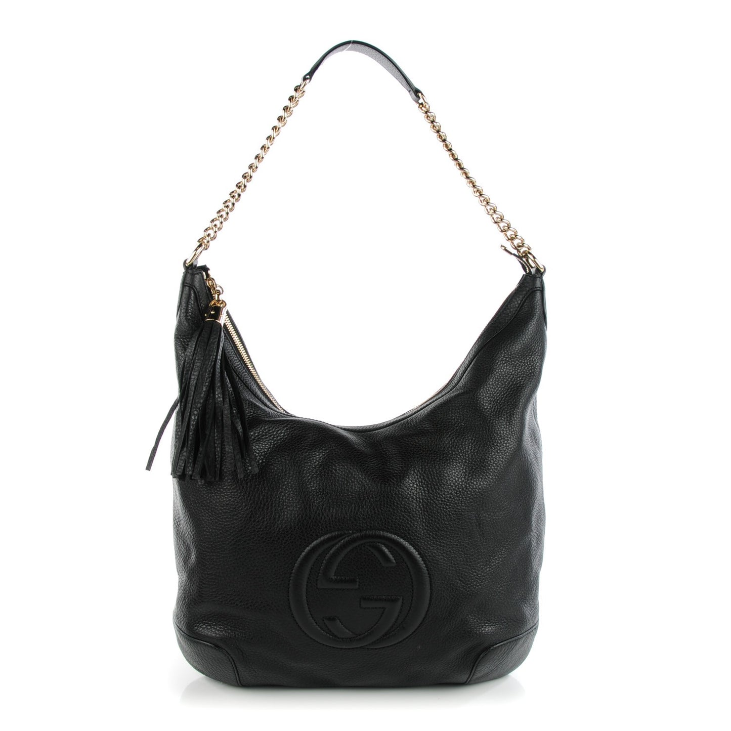 Pebbled Calfskin Medium Soho Chain Hobo Black