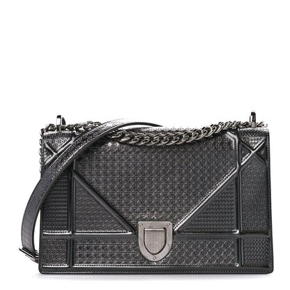 Christian Dior Metallic Calfskin Micro-Cannage Medium Diorama Flap Bag Graphite 1 of 11