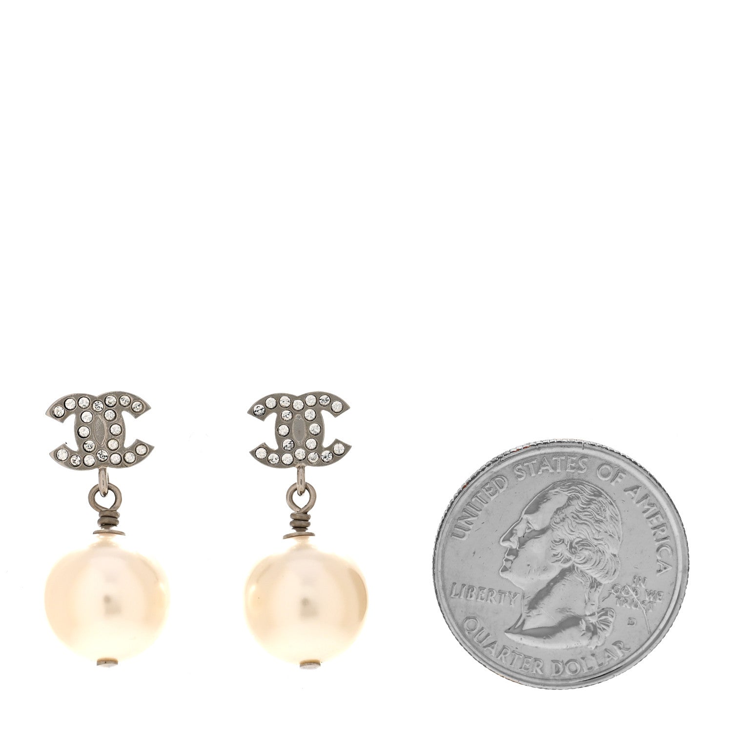 Chanel Crystal Pearl CC Drop Earrings Silver 2 of 5