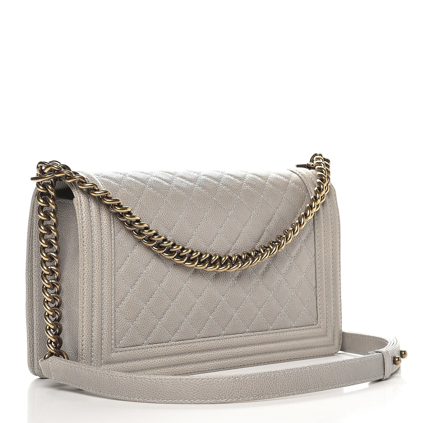 Caviar Quilted New Medium Boy Flap Light Grey
