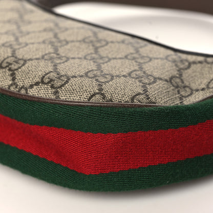 Gucci GG Supreme Monogram Textured Calfskin Web Mini Ophidia Half Moon Hobo Beige Ebony New Acero 9 of 9