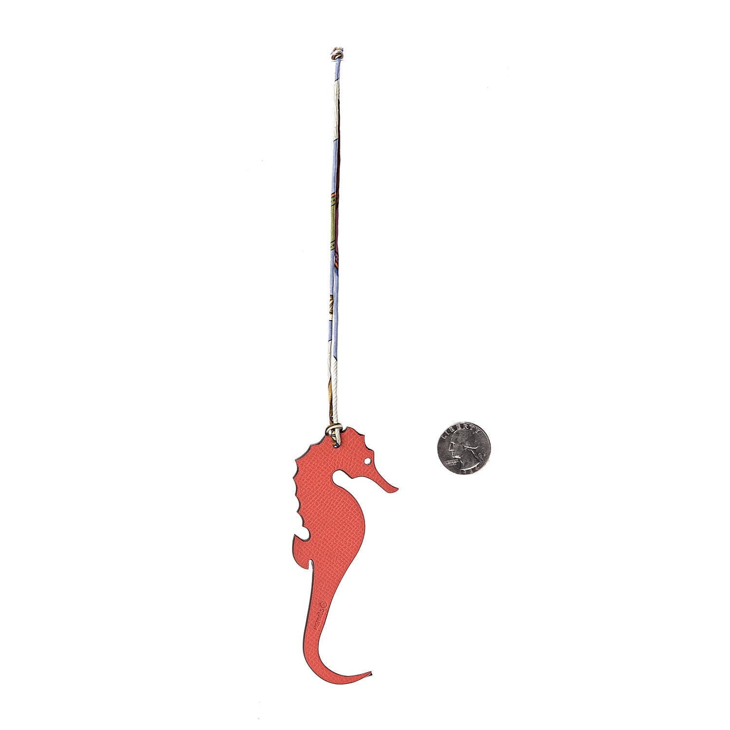 Hermes Epsom Togo Petit H Seahorse Bag Charm Capucine Bleu Saphir 2 of 4