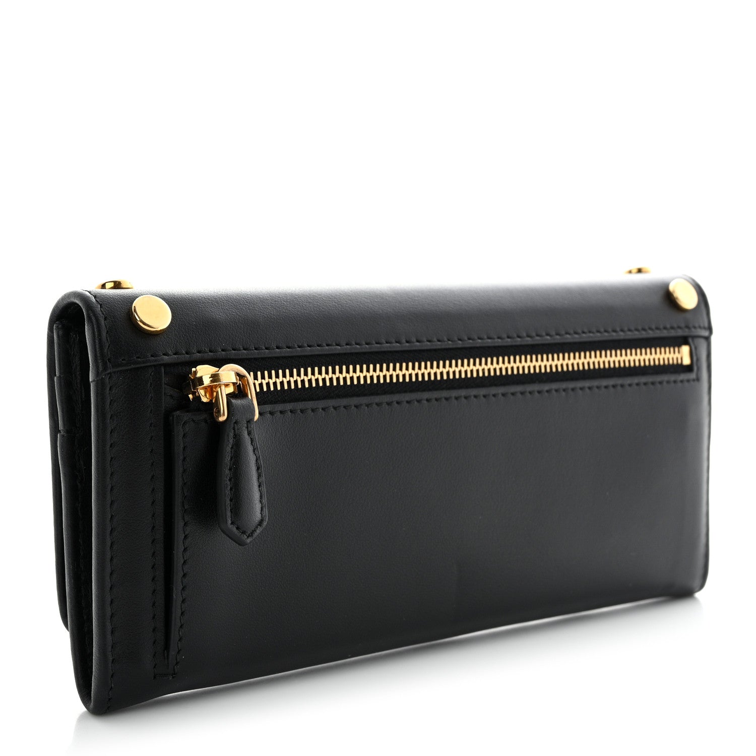 Prada City Calf Studded Metal Continental Flap Travel Wallet Black 4 of 11