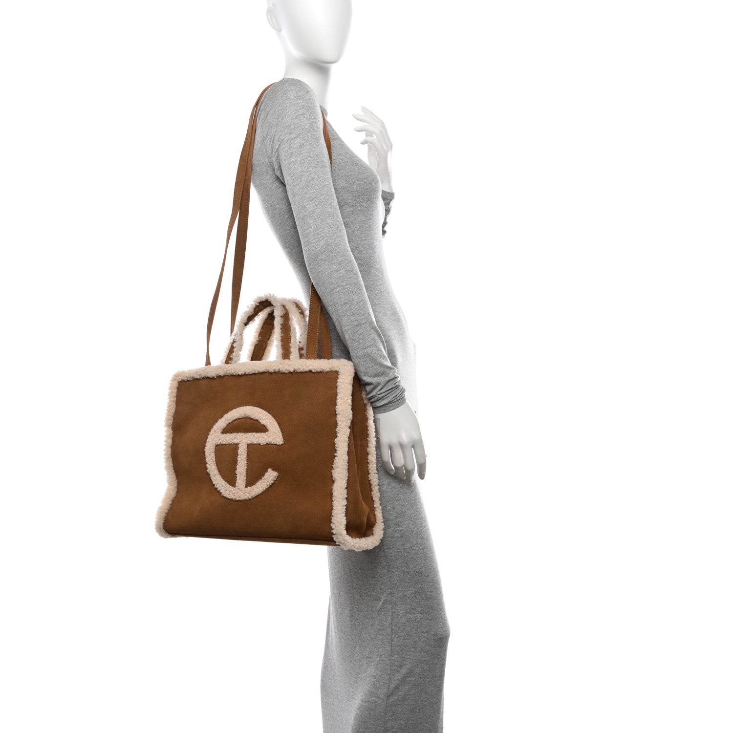 Telfar X UGG Suede Shearling Medium Shopping Bag Chestnut 2 of 9