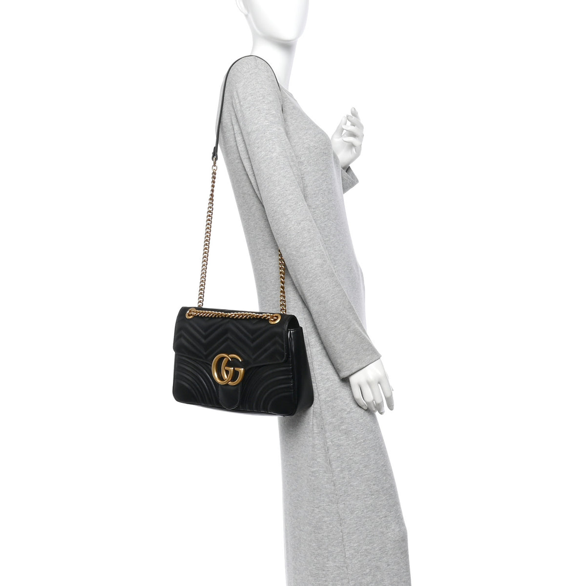 Gucci Calfskin Matelasse Medium GG Marmont Shoulder Bag Black 2 of 12