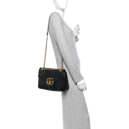 Gucci Calfskin Matelasse Medium GG Marmont Shoulder Bag Black 2 of 12