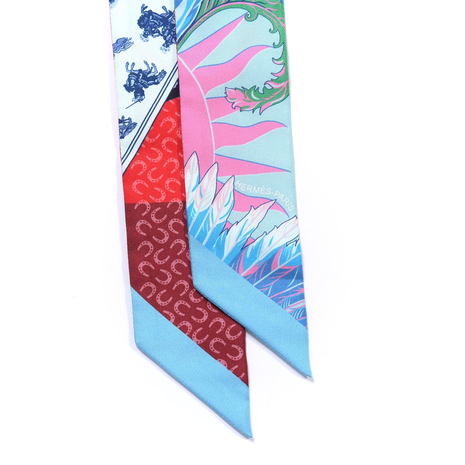 Hermes Silk Cheval Phoenix Twilly Bleu Rouge Rose 2 of 4
