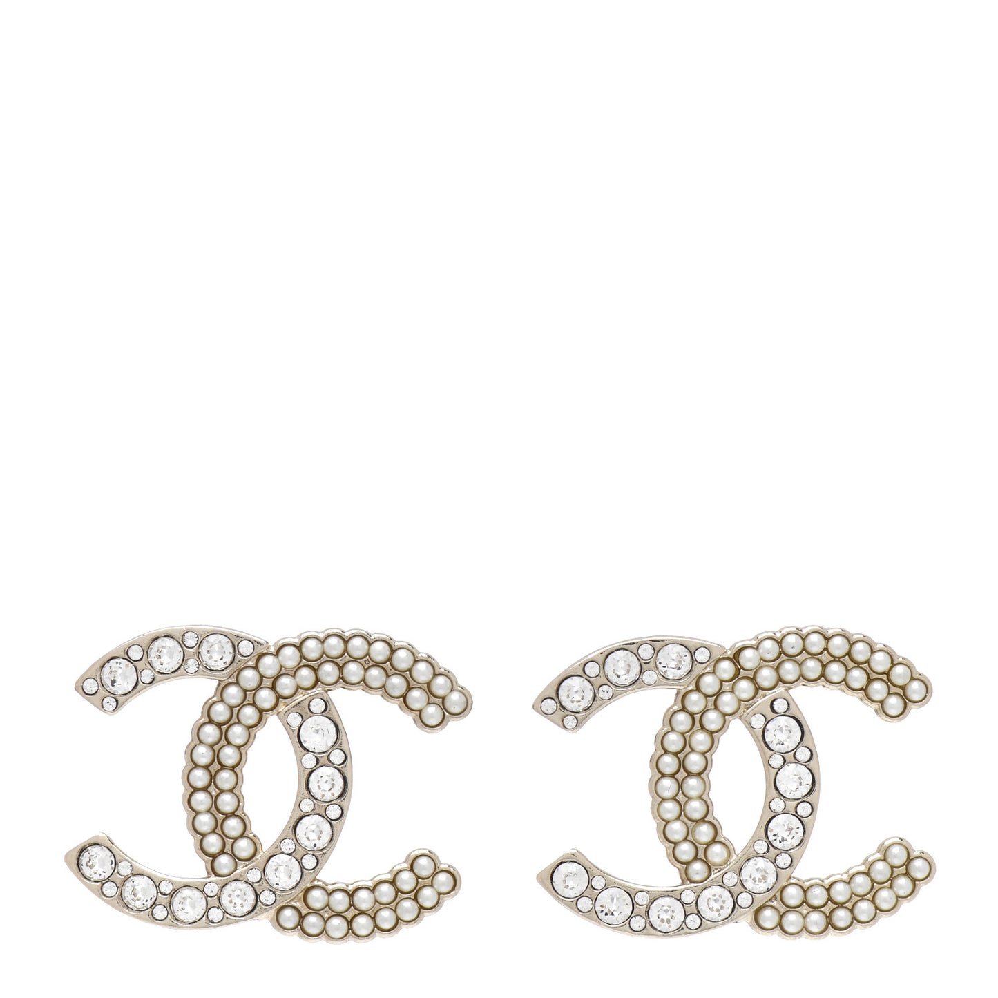 Crystal Pearl CC Earrings Silver