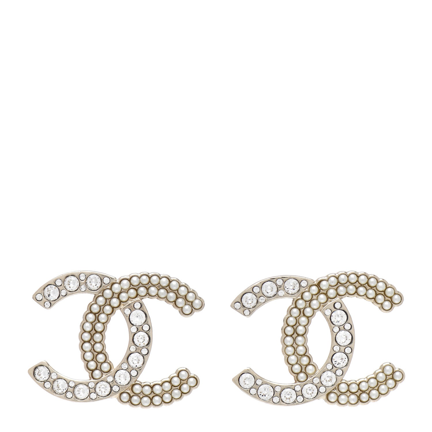 Chanel Crystal Pearl CC Earrings Silver 1 of 4