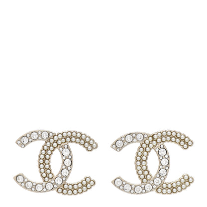 Chanel Crystal Pearl CC Earrings Silver 1 of 4