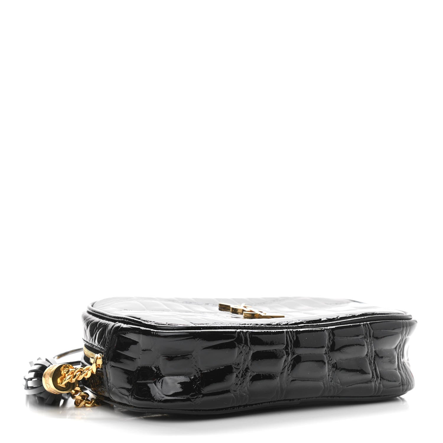 Saint Laurent Calfskin Crocodile Embossed Monogram Mini Lou Camera Bag Black 4 of 10