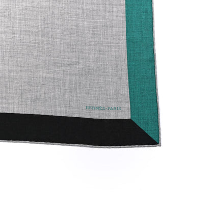 Hermes Cashmere Silk Encadre Giant Scarf 140 Gris Chine Marine Vert 4 of 4