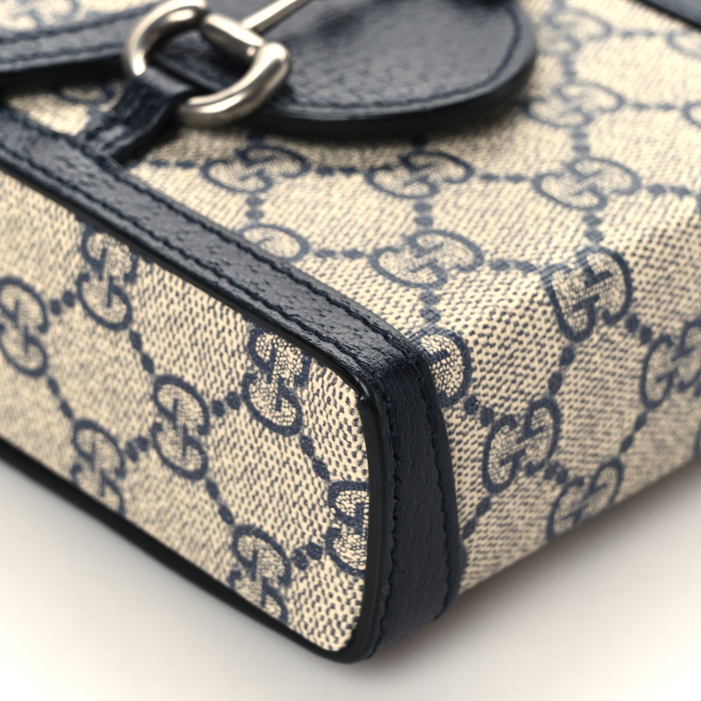 GG Supreme Monogram Textured Dollar Calfskin Mini Horsebit 1955 Crossbody Bag Beige Blue