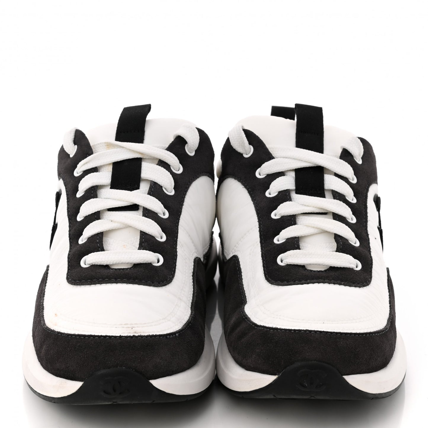 Nylon Suede Calfskin CC Sneakers 39 White Dark Grey