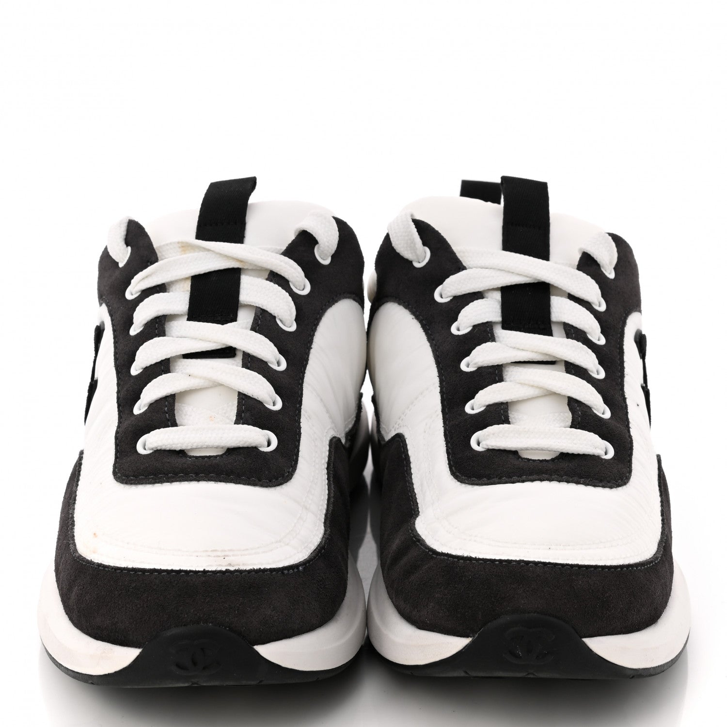 Chanel Nylon Suede Calfskin CC Sneakers 39 White Dark Grey 2 of 8