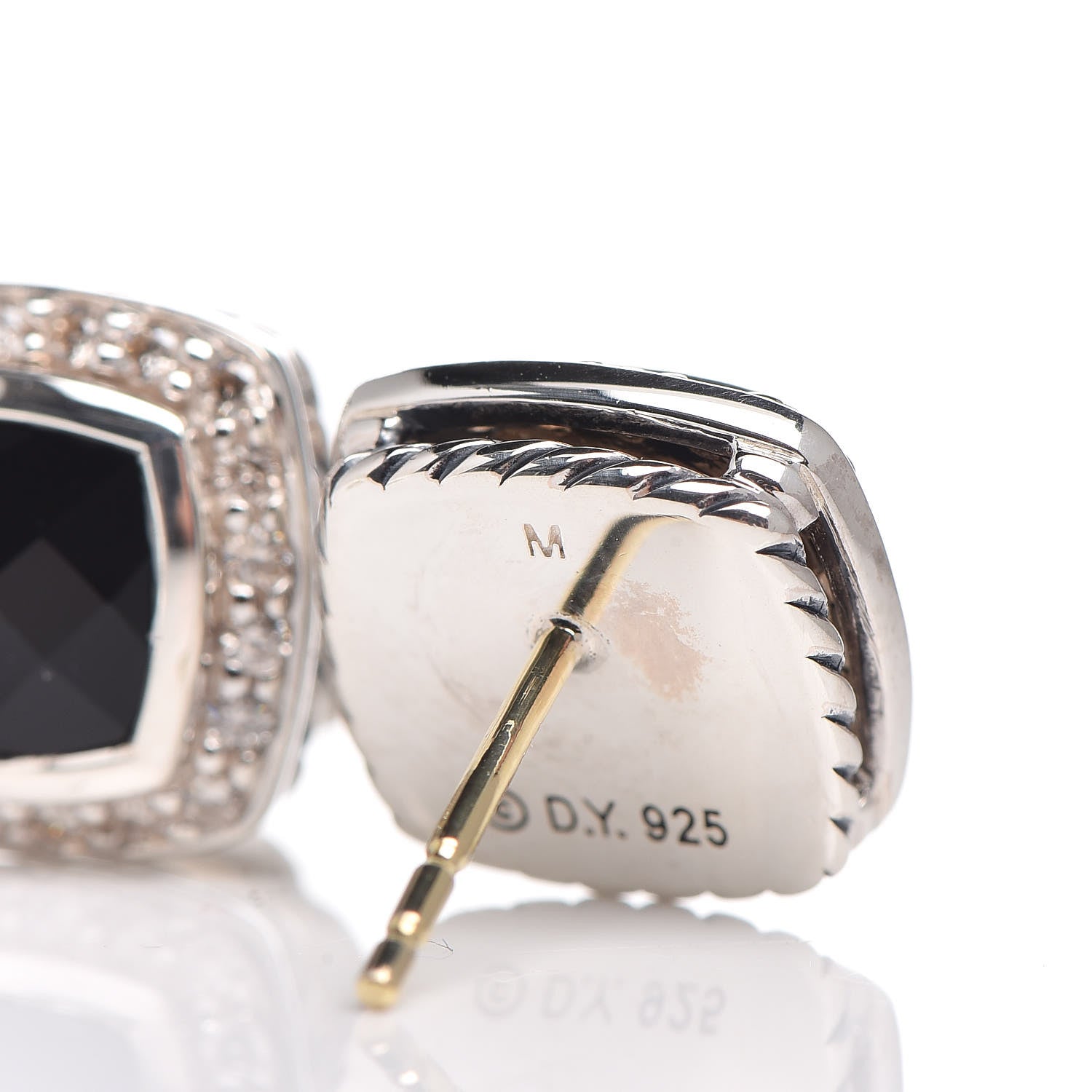 David Yurman Sterling Silver Diamond Black Onyx 7mm Albion Earrings 4 of 5