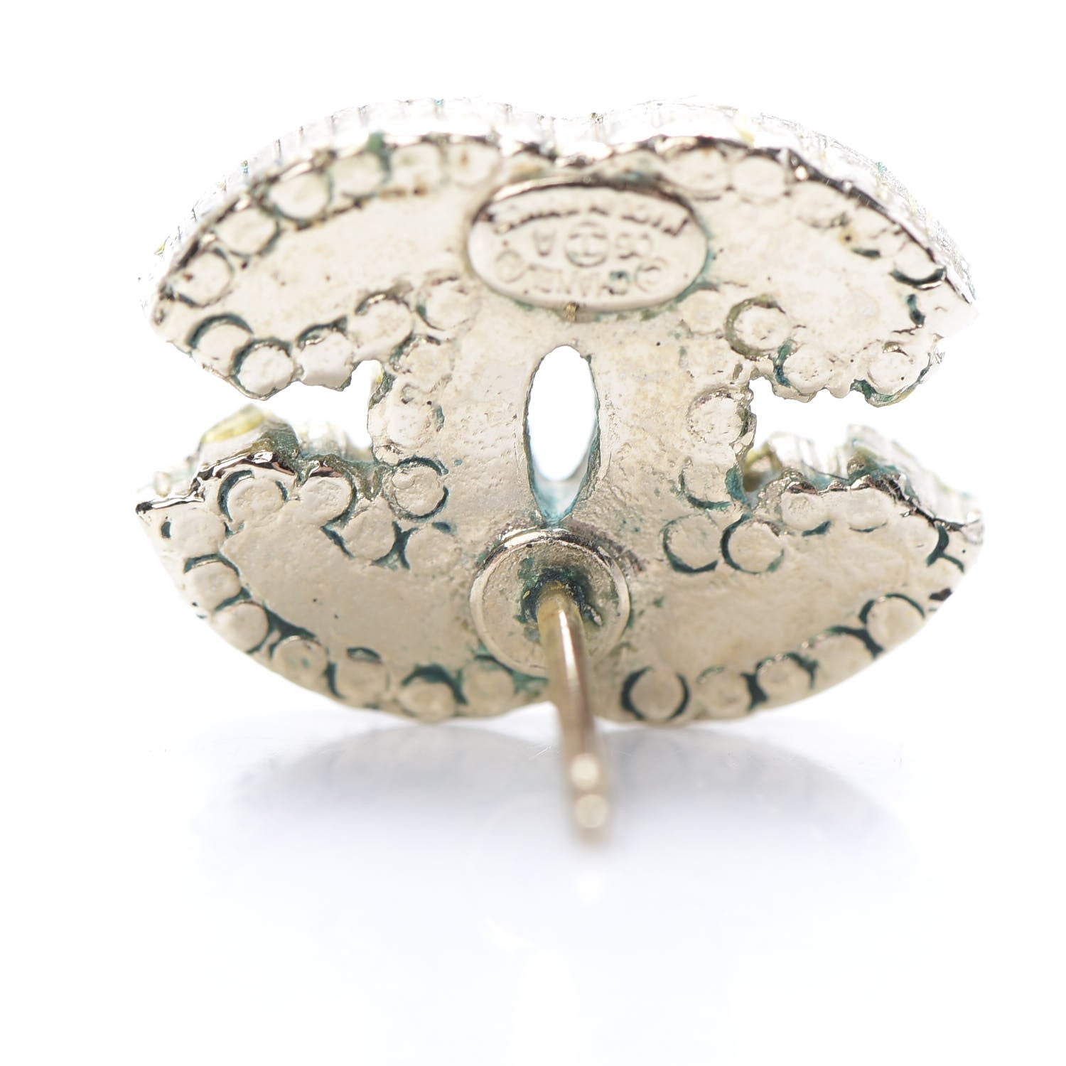 Chanel Crystal CC Enamel Striped Stud Earrings Gold 5 of 7