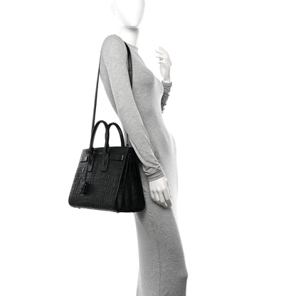 Saint Laurent Calfskin Crocodile Embossed Small Sac de Jour Black 2 of 12