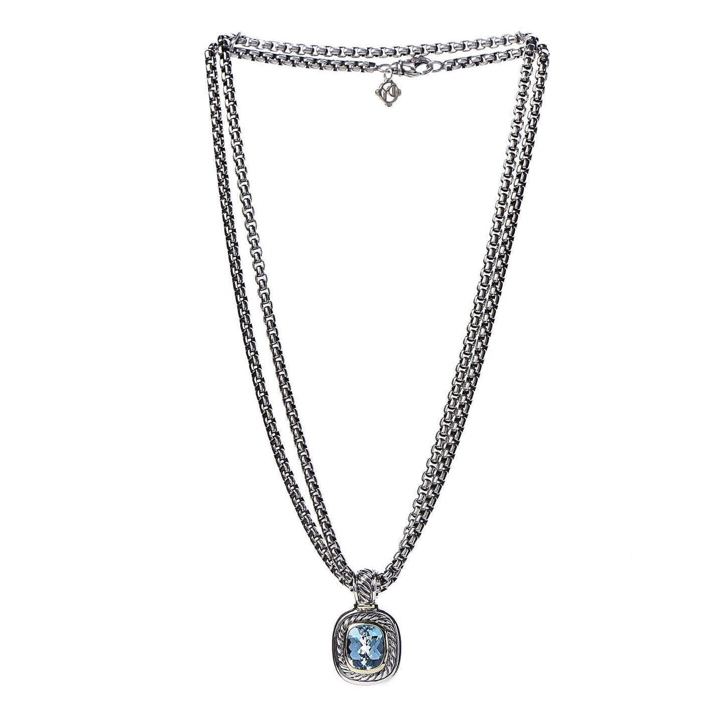 Sterling Silver Blue Topaz 12mm Albion Double Wheat Chain Pendant Necklace