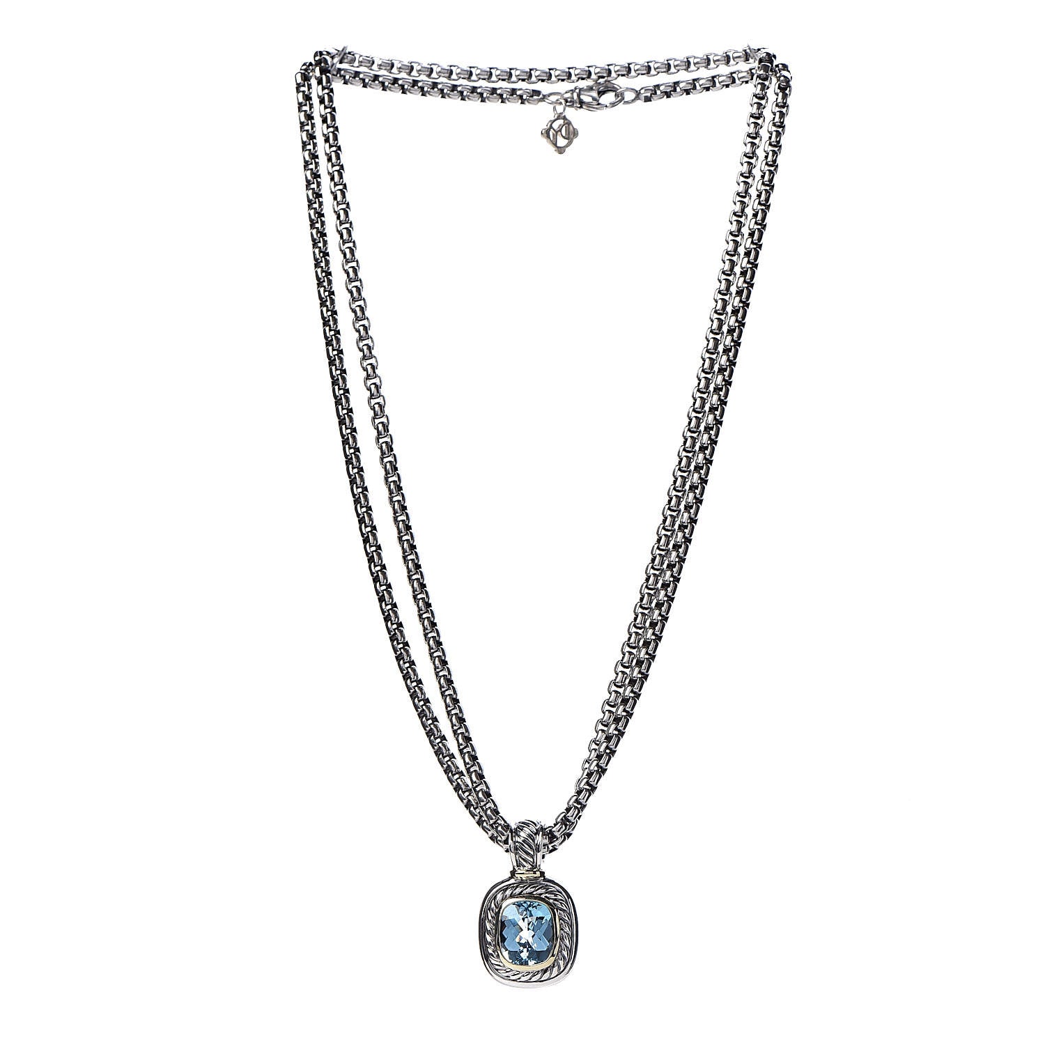 David Yurman Sterling Silver Blue Topaz 12mm Albion Double Wheat Chain Pendant Necklace 3 of 6