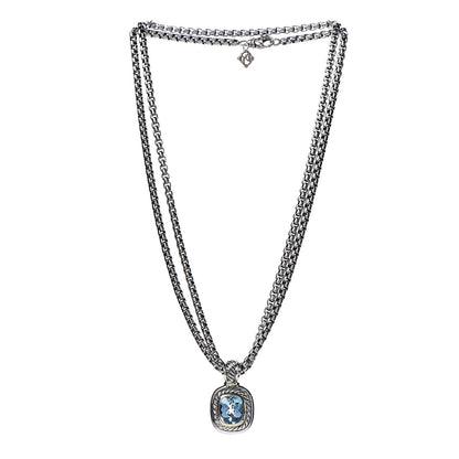 David Yurman Sterling Silver Blue Topaz 12mm Albion Double Wheat Chain Pendant Necklace 3 of 6