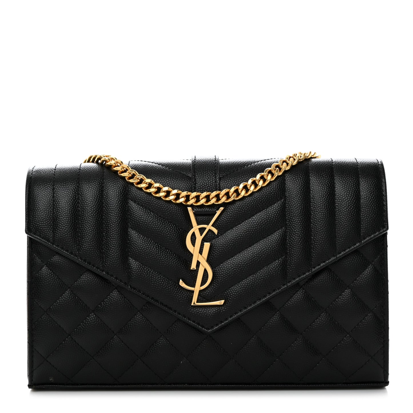 Grain De Poudre Mixed Matelasse Triquilt Monogram Chain Wallet Black