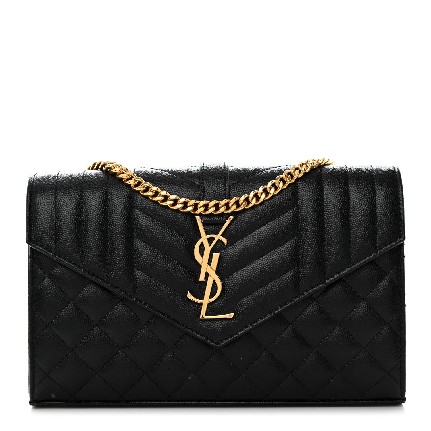 Saint Laurent Grain De Poudre Mixed Matelasse Triquilt Monogram Chain Wallet Black 1 of 10